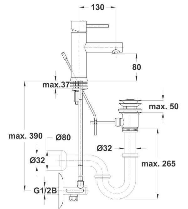 Fresh f11 Waschtischmischer mit Ablaufgarnitur, Siphon, Eckventilen – Bild 2