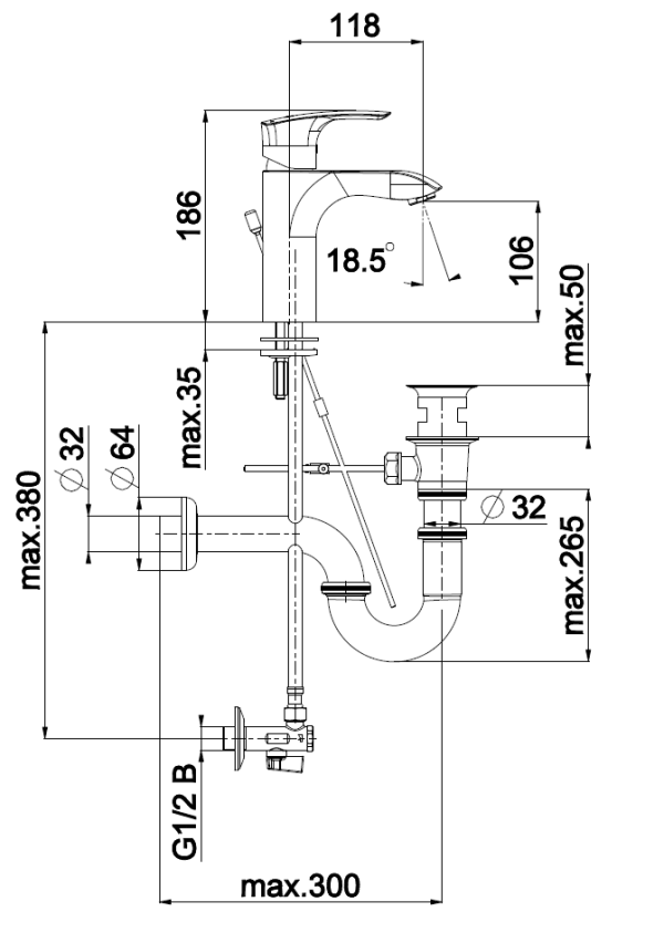 Elite e11 Waschtischmischer mit Ablaufgarnitur, Siphon, Eckventilen – Bild 2