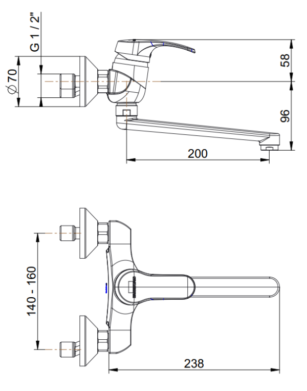 Harmony h70 Wandarmatur für Küche 200mm – Bild 2