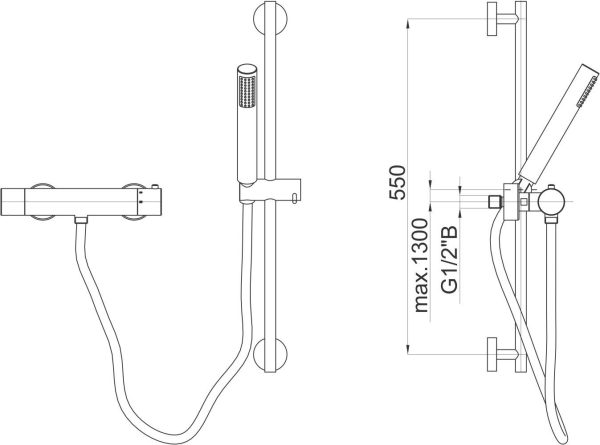 F40 termo - Thermostatischer Duschmischer Duschkopf, Schlauch und Duschstange – Bild 2