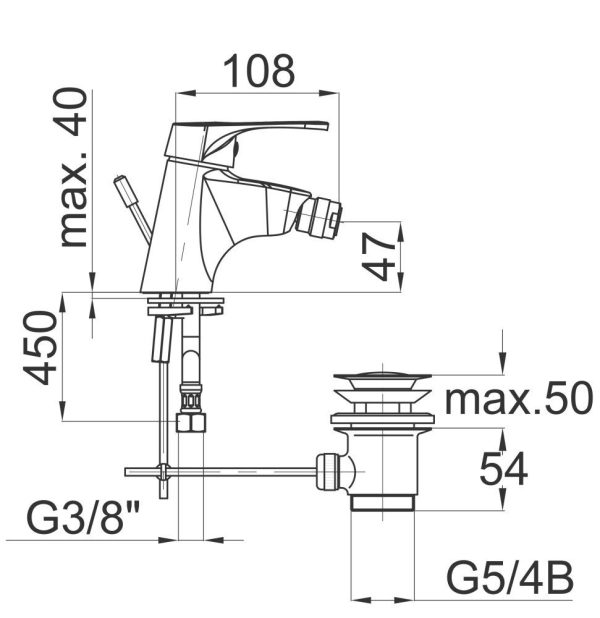 Project m50 - Bidet - Einhebelmischer mit Ab- und Überlaufgarnitur, chrom – Bild 2