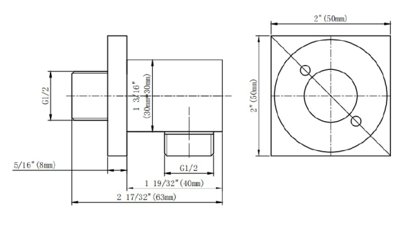 SQ Wandbrauseanschluss 1/2" chrom, quadratisch – Bild 2