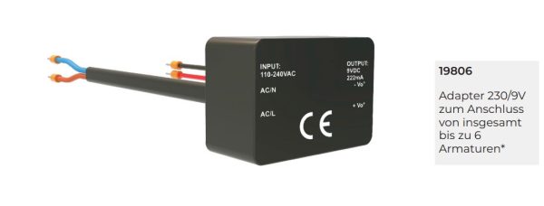 Adapter 230/9V zum Anschluß von insgesamt bis zu 6 Armaturen